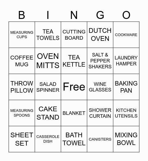 Bridal Shower Gift Bingo Card