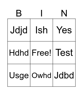 Test Bingo Card