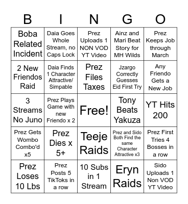 Geno Kids Bingo Card