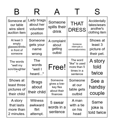 Auction Bingo Card
