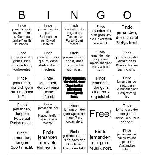 Klassentreffen Bingo Card