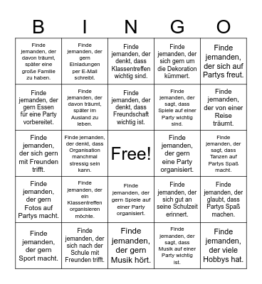 Klassentreffen Bingo Card