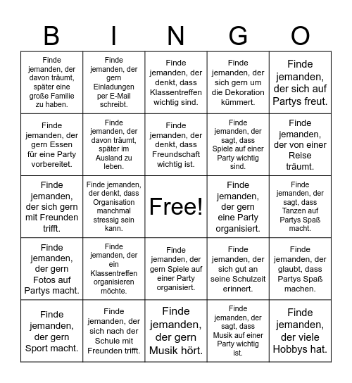 Klassentreffen Bingo Card