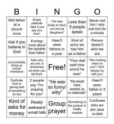 Memorial Bingo Card