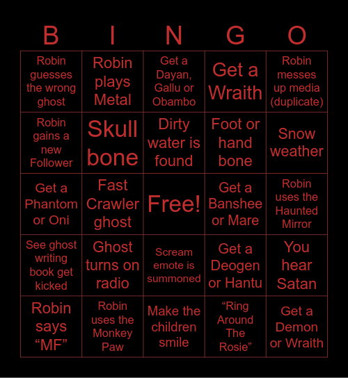 Robin’s LIVE BINGO Card