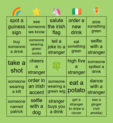 St. Paddy’s Bar Crawl Bingo Card