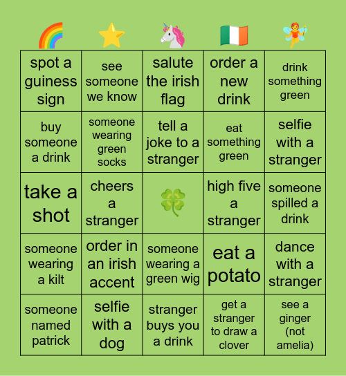 St. Paddy’s Bar Crawl Bingo Card