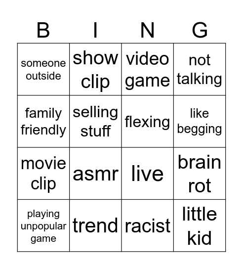 tiktok bingo Card
