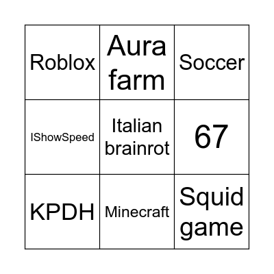 YouTube Bingo Card