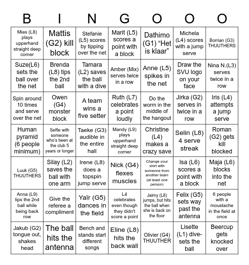 SVU Super Saturday Bingo Card