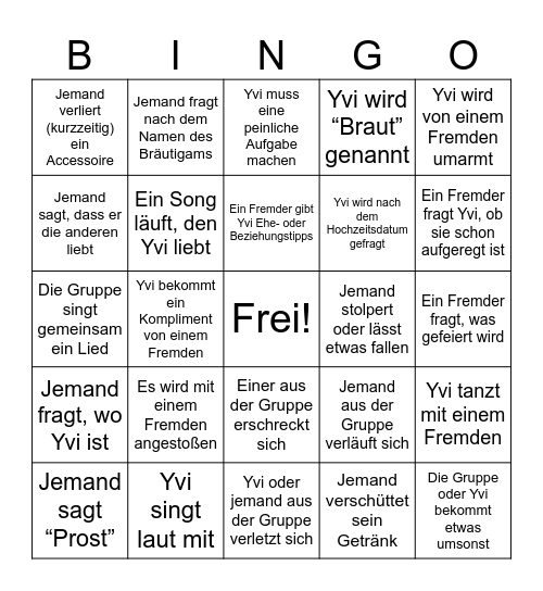 Junggesellenabschied von Yvi Bingo Card