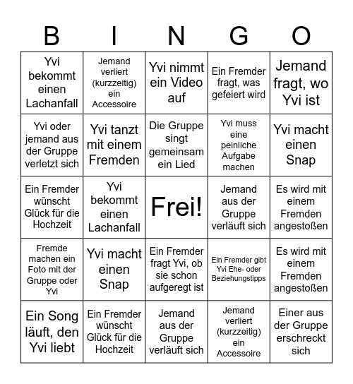 Junggesellenabschied von Yvi Bingo Card