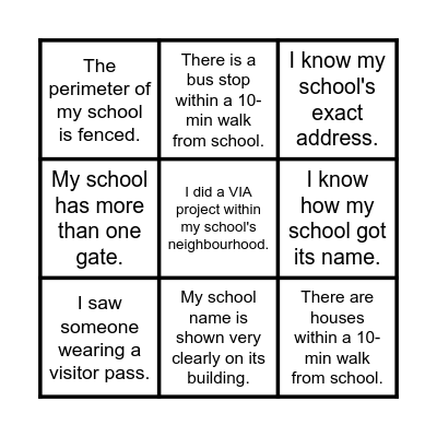 Which of these have you seen, done or know about within and around your primary school? Bingo Card