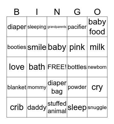 Mrs. Lewis' Baby Bingo Card