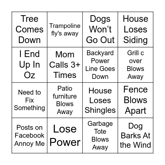 Wind Storm Bingo Card