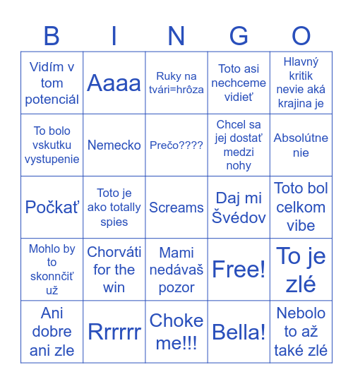 Eurovízia 2026 Bingo Card