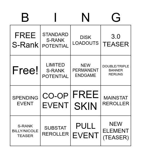 ZZZ 2.7 Livestream Bing Bingo Card