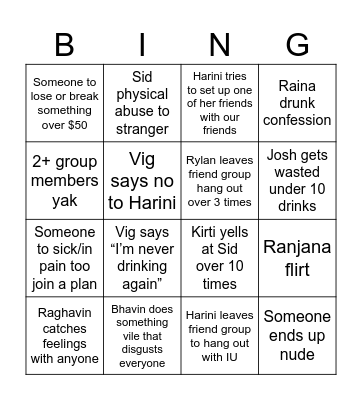 Pahil Bingo Card
