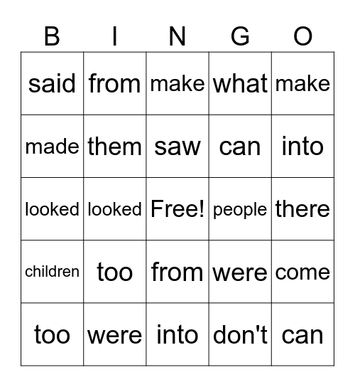 High Frequency Words - Spring Term Bingo Card