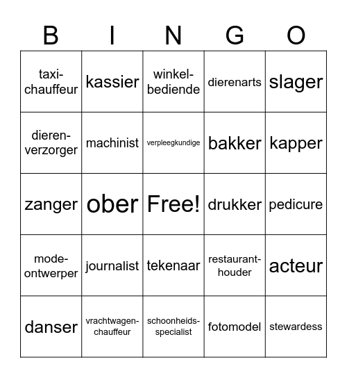 Beroepen Bingo Card