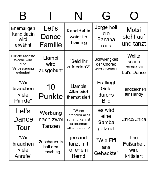 Let's Dance Bingo 2026 Bingo Card