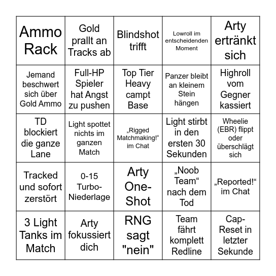 World of Tanks Bingo Card