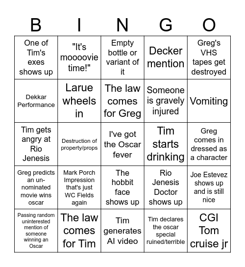 Oscar Fever Bingo Card