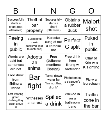 St Patty’s Bar Bingo Card