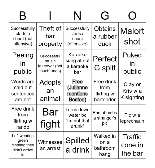 St Patty’s Bar Bingo Card