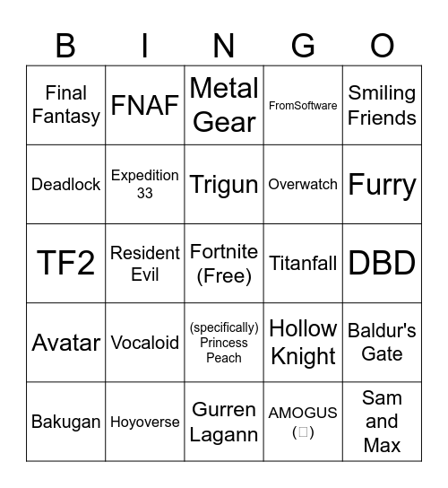 Goldnova '26 Cosplay Bingo (scuffed) Bingo Card