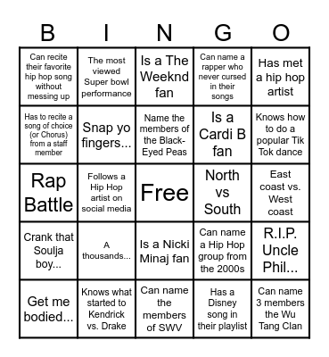 History of Music (90s-Present) Bingo Card