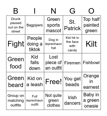 Happy St. Patrick's Day Bingo Card