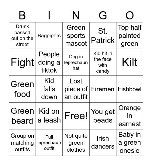 Happy St. Patrick's Day Bingo Card