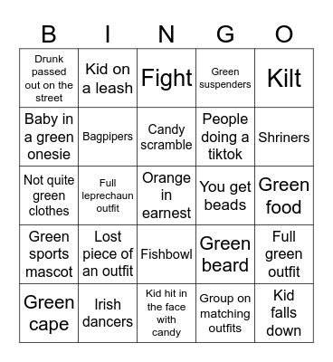Happy St. Patrick's Day Bingo Card