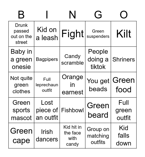Happy St. Patrick's Day Bingo Card