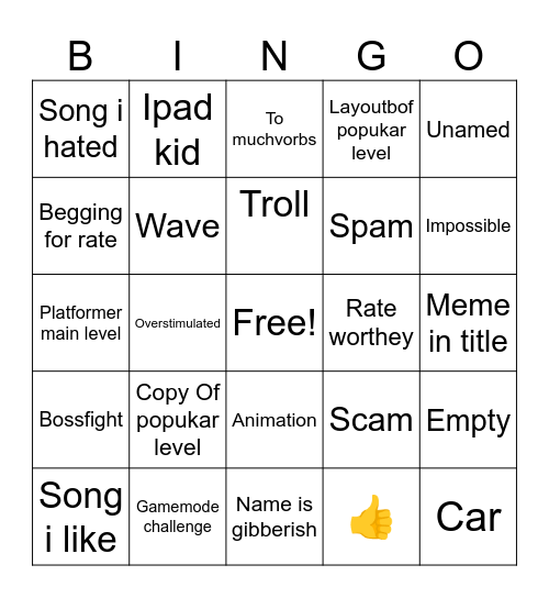 Recent tab bingo Card