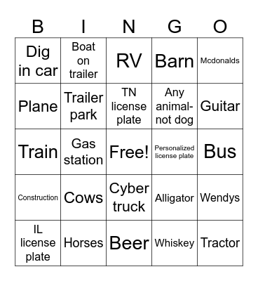 Spring Break Road trip 2026 Bingo Card