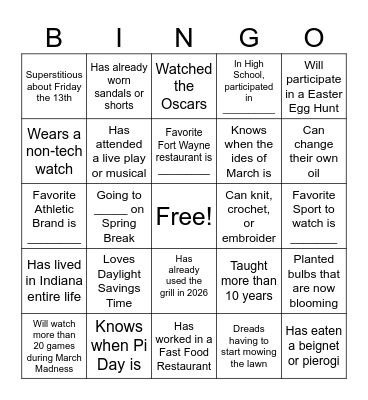 Untitled Bingo Card