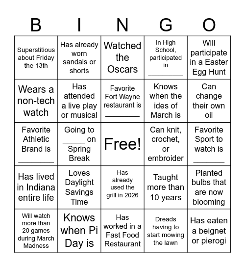 Untitled Bingo Card