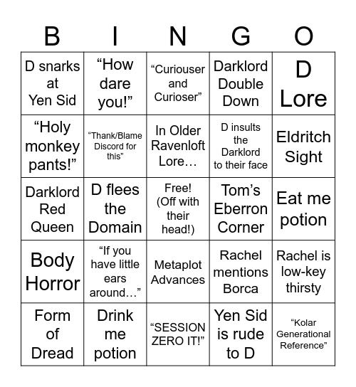 WWoDL: Alice in Wonderland Bingo Card