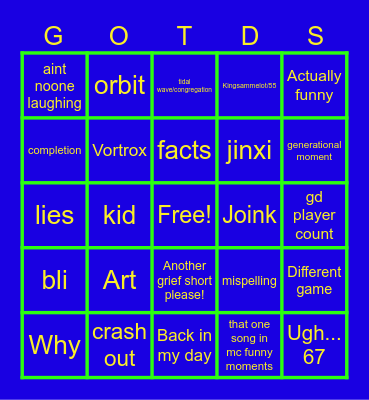 Gd funny moments Bingo Card