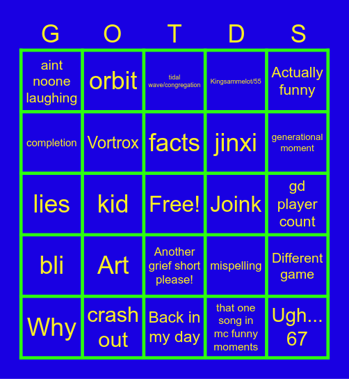 Gd funny moments Bingo Card