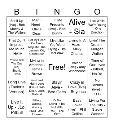 LIV'in It Up Bingo Card