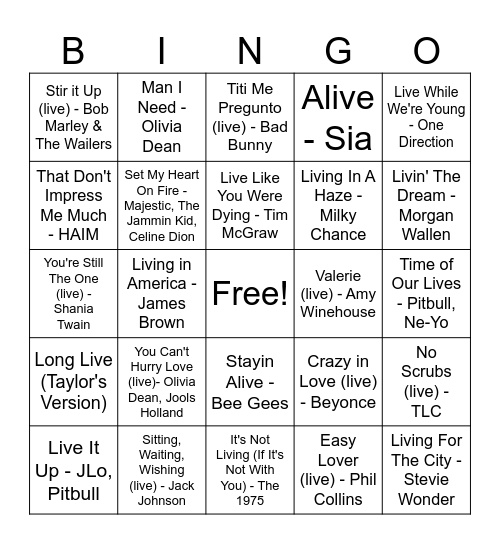 LIV'in It Up Bingo Card