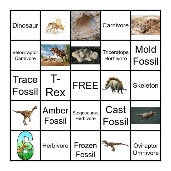 Dino Dig Bingo Card