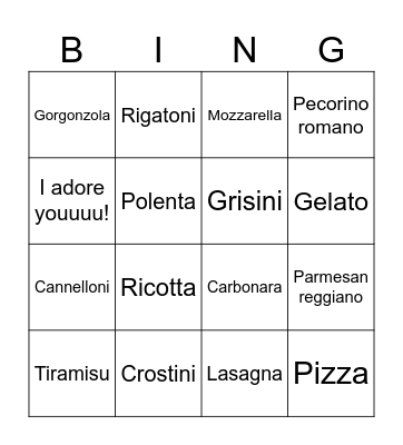 These are the foods that I like Bingo Card