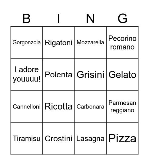 These are the foods that I like Bingo Card