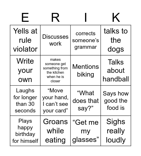 ERIK LEE OLSEN Bingo Card