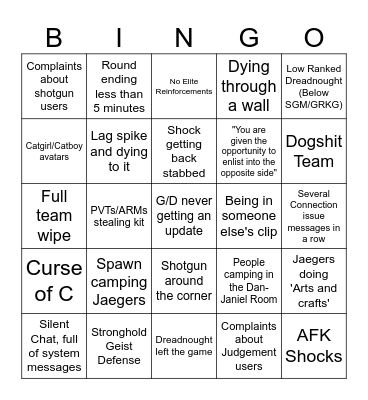 Gravedigger Bingo Card