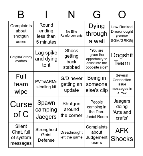 Gravedigger Bingo Card